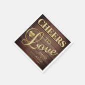 CHEERS TO LIEBE Rustic Barnwood Heart Gold Wedding Serviette (Ecke)