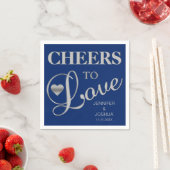 CHEERS TO LIEBE Silver Navy Blue Nautical Wedding Serviette (Beispiel)