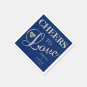 CHEERS TO LIEBE Silver Navy Blue Nautical Wedding Serviette (Ecke)