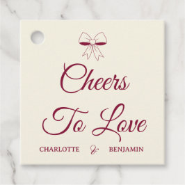 Cheers To Love Burgundy Script Ivory Bow Wedding Geschenkanhänger
