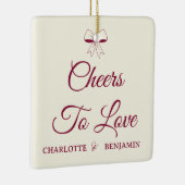 Cheers To Love Burgundy Script Ivory Bow Wedding Keramikornament (Rechts)