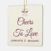Cheers To Love Burgundy Script Ivory Bow Wedding Keramikornament (Links)