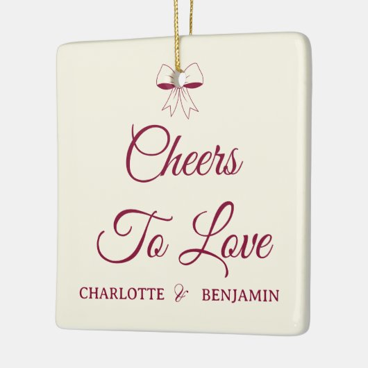 Cheers To Love Burgundy Script Ivory Bow Wedding Keramikornament (Links)