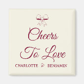 Cheers To Love Burgundy Script Ivory Bow Wedding Magnet (Vorne)