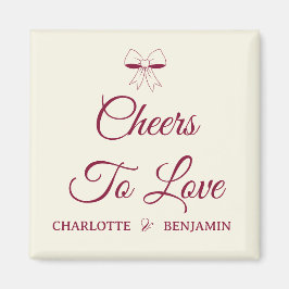 Cheers To Love Burgundy Script Ivory Bow Wedding Magnet