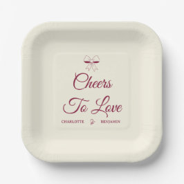 Cheers To Love Burgundy Script Ivory Bow Wedding Pappteller