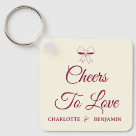 Cheers To Love Burgundy Script Ivory Bow Wedding Schlüsselanhänger