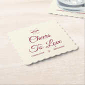 Cheers To Love Burgundy Script Ivory Bow Wedding Untersetzer (angewinkelt)