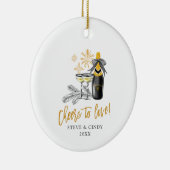 Cheers To Love Champagne Bottle Personalized Names Keramik Ornament (Rechts)