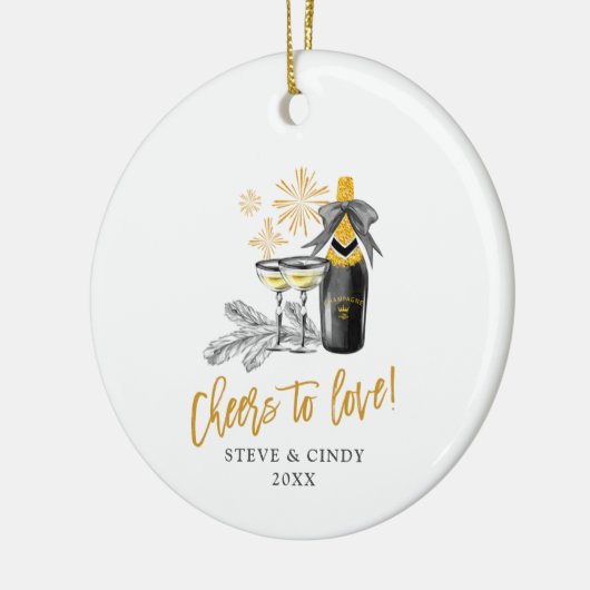 Cheers To Love Champagne Bottle Personalized Names Keramik Ornament (Links)