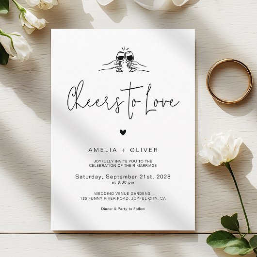 Cheers to Love Minimalist Script Retro Wedding Einladung