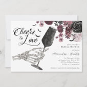 Cheers to Love Skeleton Hand Floral Gothic Bridal Einladung (Vorderseite)