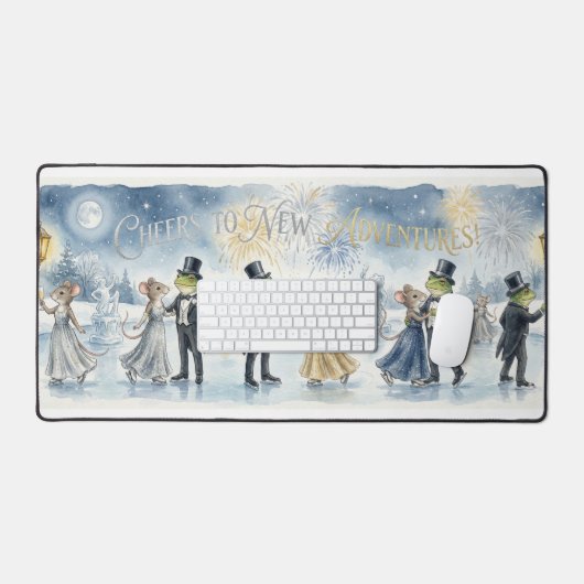 “Cheers to New Adventures – New Year Party Greetin Schreibtischunterlage (Tastatur & Maus)