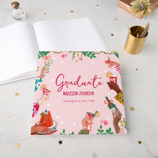 Cheers to the Grad Cute Doodle Graduation Party  Gästebuch (Vorderseite offen)