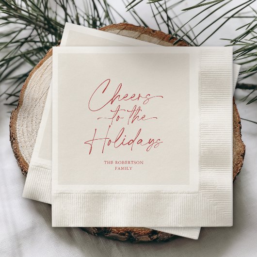 Cheers to the Holidays Ivory Personalized Serviette