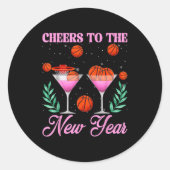 Cheers To The New Year Champagne Gl & Basketba Runder Aufkleber (Vorderseite)