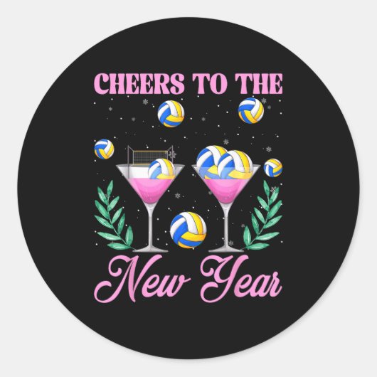 Cheers To The New Year Champagne Gl & Volleyba Runder Aufkleber (Vorderseite)