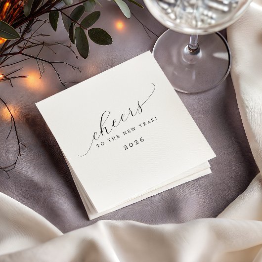 Cheers To The New Year Minimalist Calligraphy Serviette