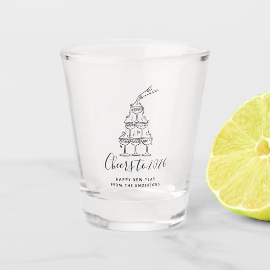Cheers to the New Year Modern Hand Drawn Doodles Schnapsglas (Vorderseite)