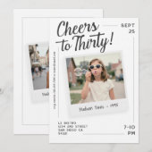Cheers to Thirty 30 Retro Photo Birthday  Einladung (Vorne/Hinten)