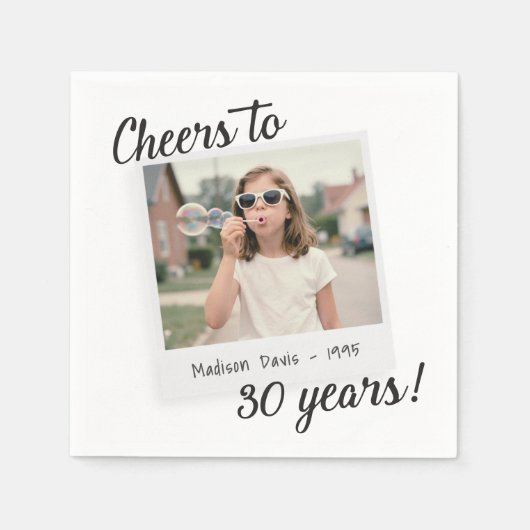 Cheers to Thirty Years 30 Retro Photo Birthday  Serviette (Vorderseite)