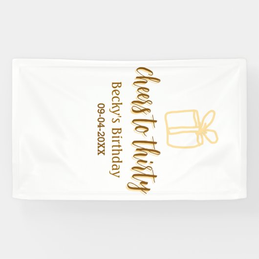 Cheers to thirty yellow brown birthday pastel gift banner (Horizontal)