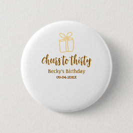 Cheers to thirty yellow brown birthday pastel gift button