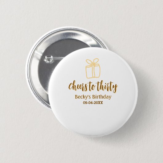 Cheers to thirty yellow brown birthday pastel gift button (Vorne & Hinten)