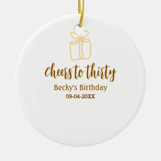 Cheers to thirty yellow brown birthday pastel gift keramik ornament (Vorne)