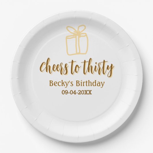 Cheers to thirty yellow brown birthday pastel gift pappteller (Vorderseite)