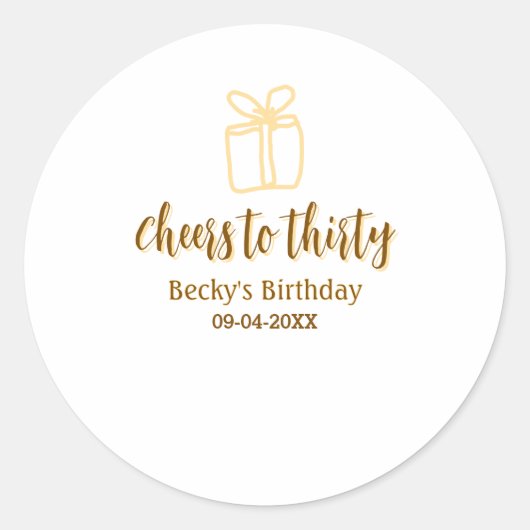 Cheers to thirty yellow brown birthday pastel gift runder aufkleber (Vorderseite)