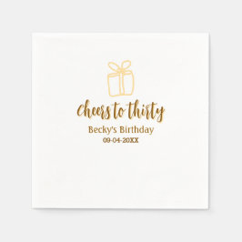 Cheers to thirty yellow brown birthday pastel gift serviette