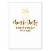 Cheers to thirty yellow brown birthday pastel gift tischnummer (Rückseite)