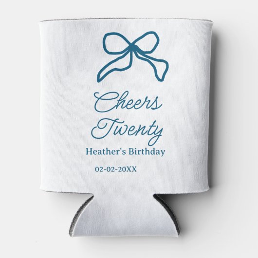 Cheers twenty blue birthday bow name date boho ret dosenkühler (Vorderseite)