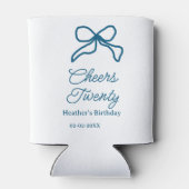Cheers twenty blue birthday bow name date boho ret dosenkühler (Rückseite)