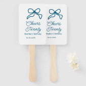 Cheers twenty blue birthday bow name date boho ret fächer (Vorne und Hinten)