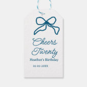 Cheers twenty blue birthday bow name date boho ret geschenkanhänger (Rückseite)