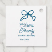 Cheers twenty blue birthday bow name date boho ret geschenkanhänger (Rückseite)