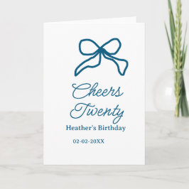 Cheers twenty blue birthday bow name date boho ret karte