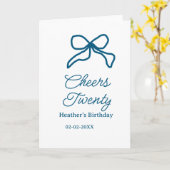 Cheers twenty blue birthday bow name date boho ret karte (Gelbe Blume)
