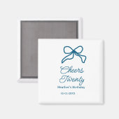 Cheers twenty blue birthday bow name date boho ret magnet (Vorderseite/Rückseite)