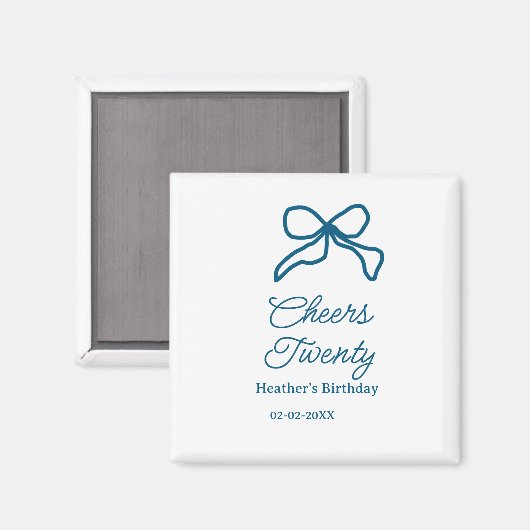 Cheers twenty blue birthday bow name date boho ret magnet (Vorderseite/Rückseite)