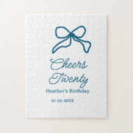 Cheers twenty blue birthday bow name date boho ret puzzle