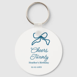 Cheers twenty blue birthday bow name date boho ret schlüsselanhänger