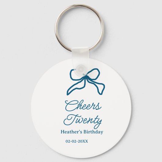 Cheers twenty blue birthday bow name date boho ret schlüsselanhänger (Vorderseite)