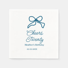 Cheers twenty blue birthday bow name date boho ret serviette