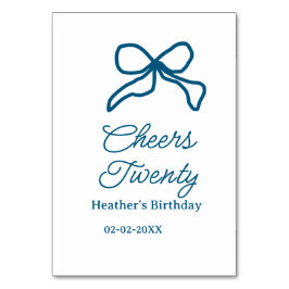 Cheers twenty blue birthday bow name date boho ret tischnummer
