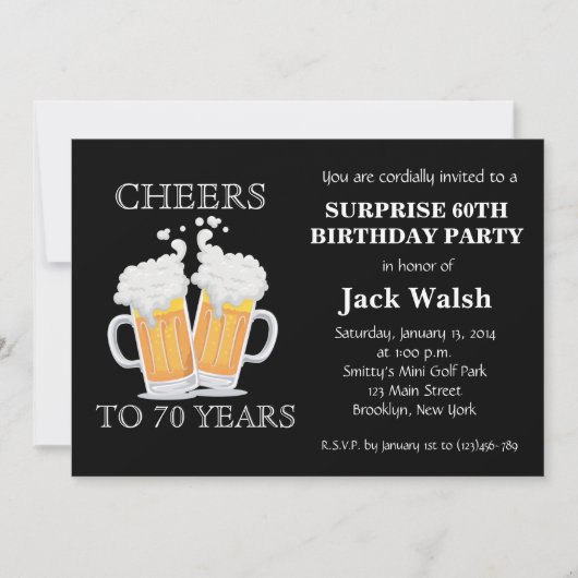 Cheers Überraschung 70. Geburtstagsparty Einladung (Vorderseite)
