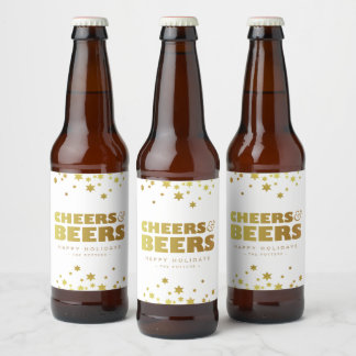 Cheers und Biere | Spaß Weihnachten Weiß & Gold Bierflaschenetikett