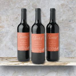 Cheers Verona Sunset Elegant Orange Blumenhochzeit Weinetikett